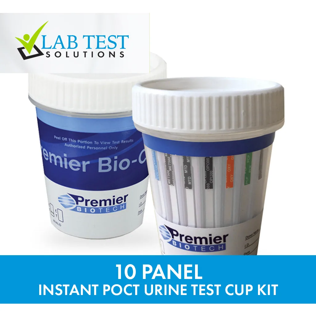 Premier Bio-Cup 10-Panel Instant Urine Drug Test Cup with Adulteration Panel (Box of 50)